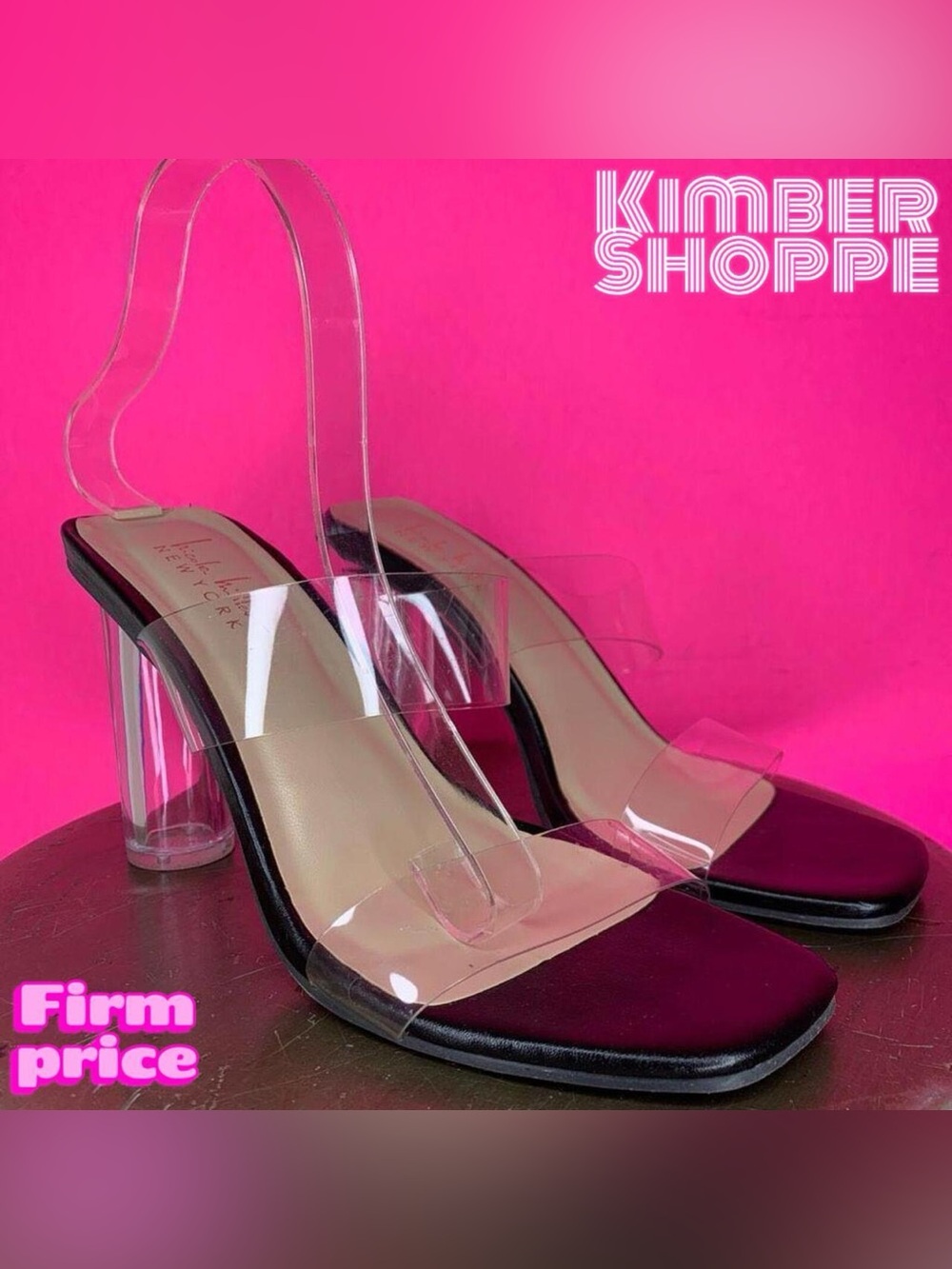 Nicole Miller Cloy Clear Strap Lucite Heel Sandal US 8.5 EU 39